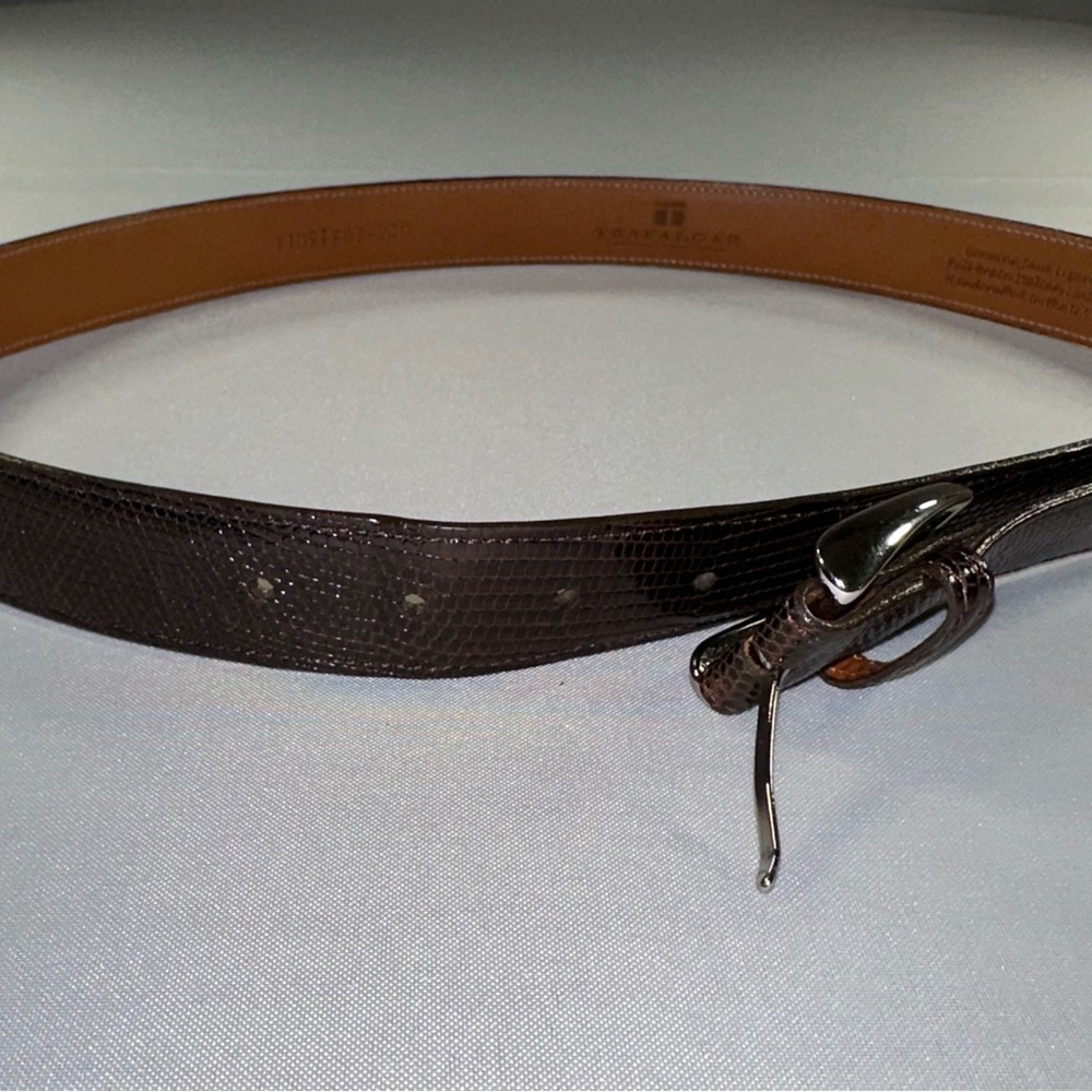 Trafalgar Belt Mens 36 Java Lizard Leather Buckle Made in USA Brown
